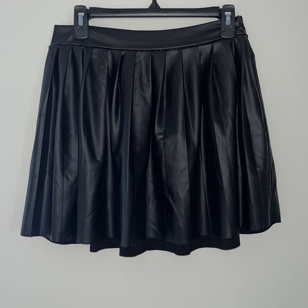 Black Pleated Leather Skirt